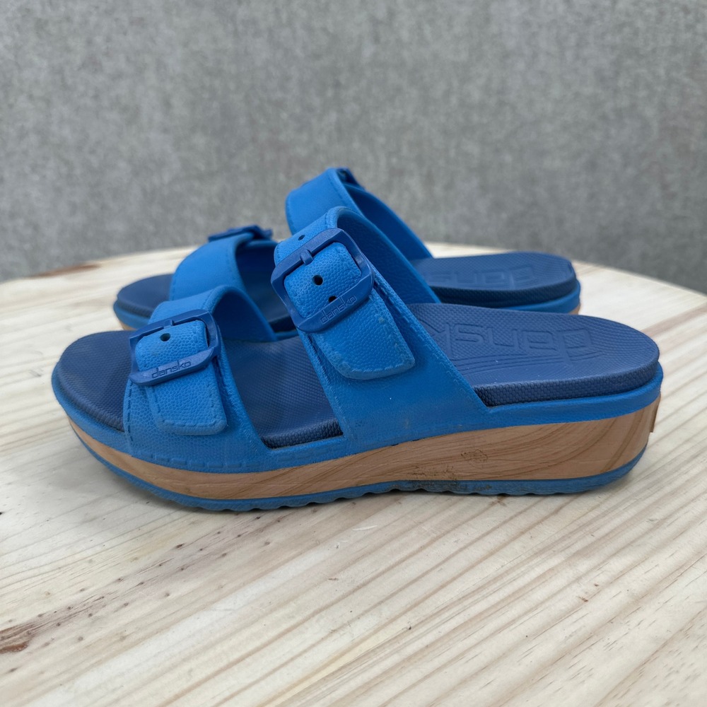 Dansko Kandi Platform Slide Sandals Womens 6.5-7 Blue Double Buckle Wedge